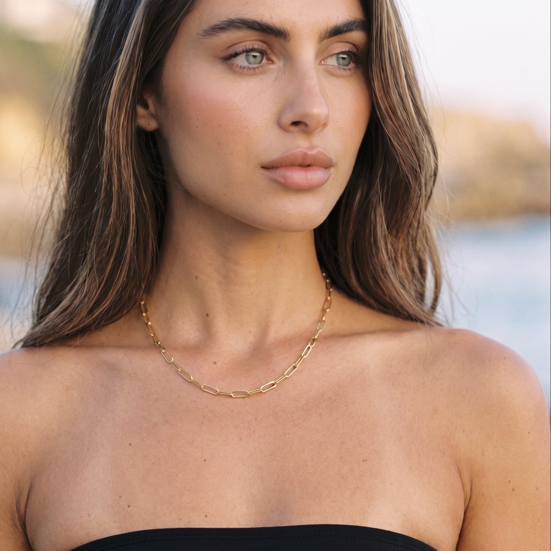 Ria Gold Paperclip Chain Necklace Image