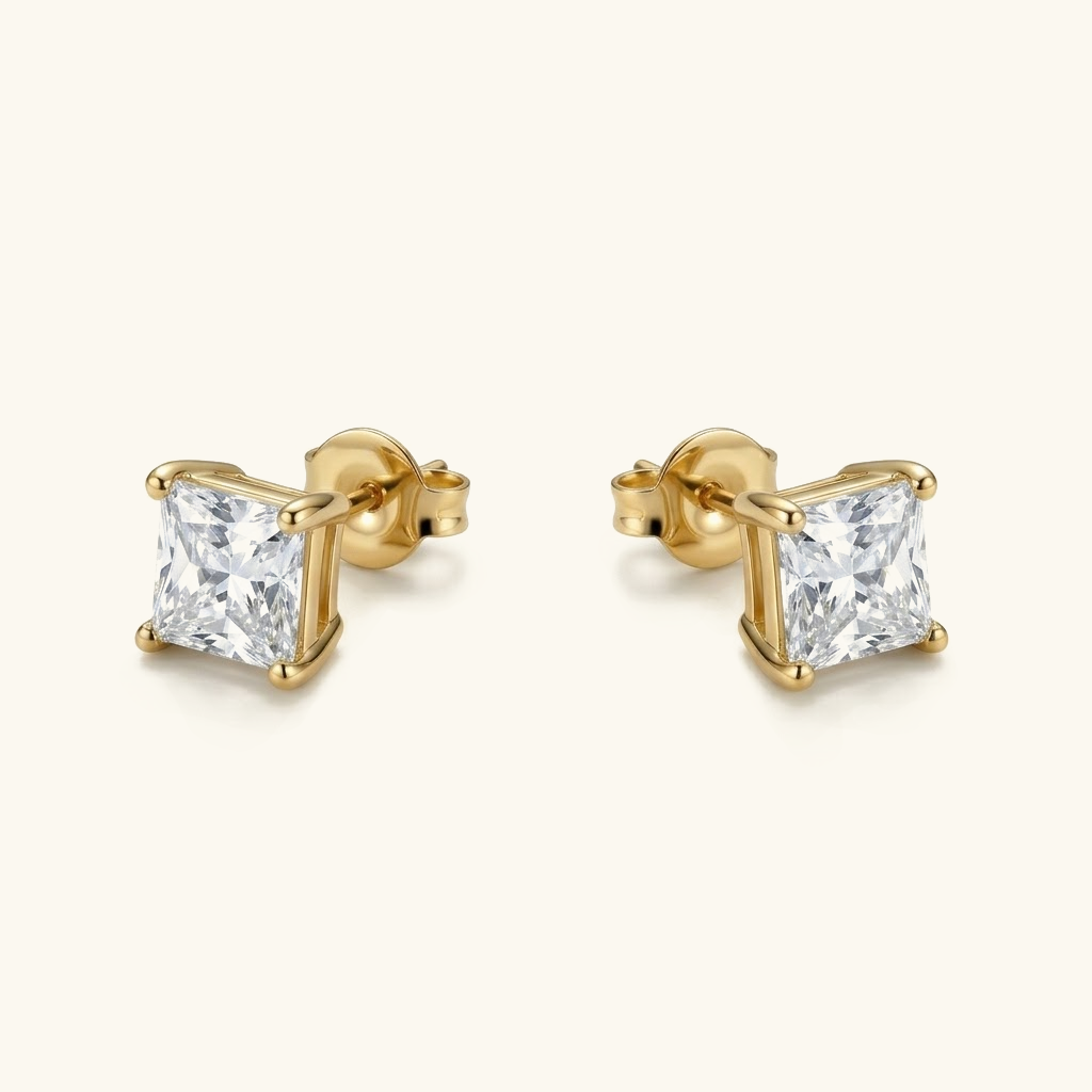 March Solitaire Gold Earrings Image