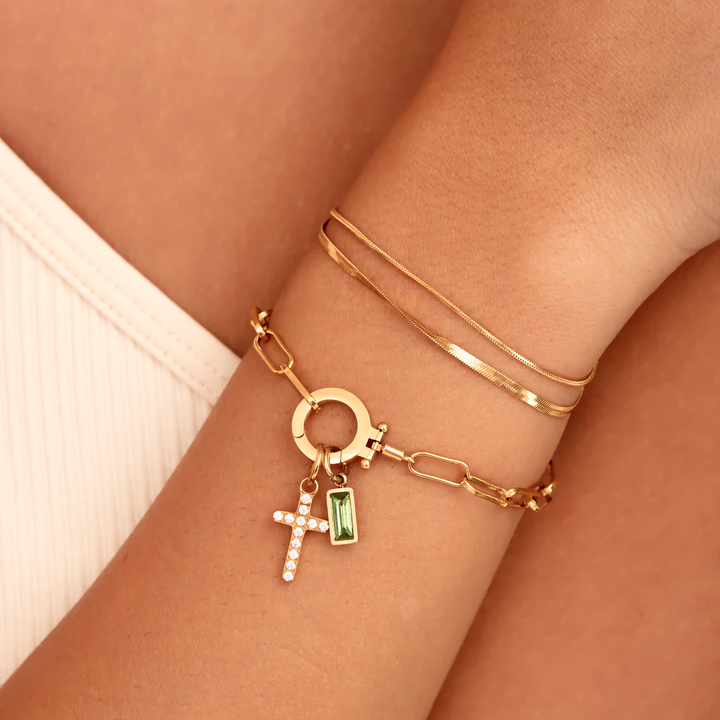Annabella Birthstone Cross Bracelet