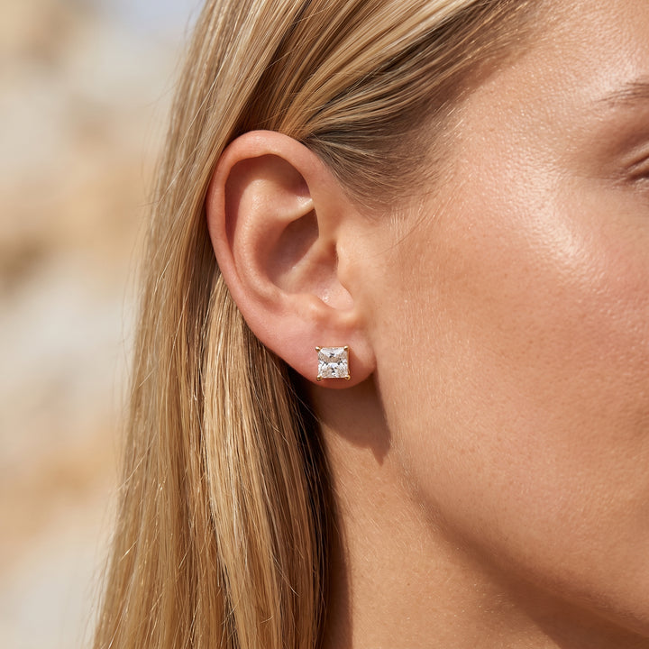 March Solitaire Gold Earrings