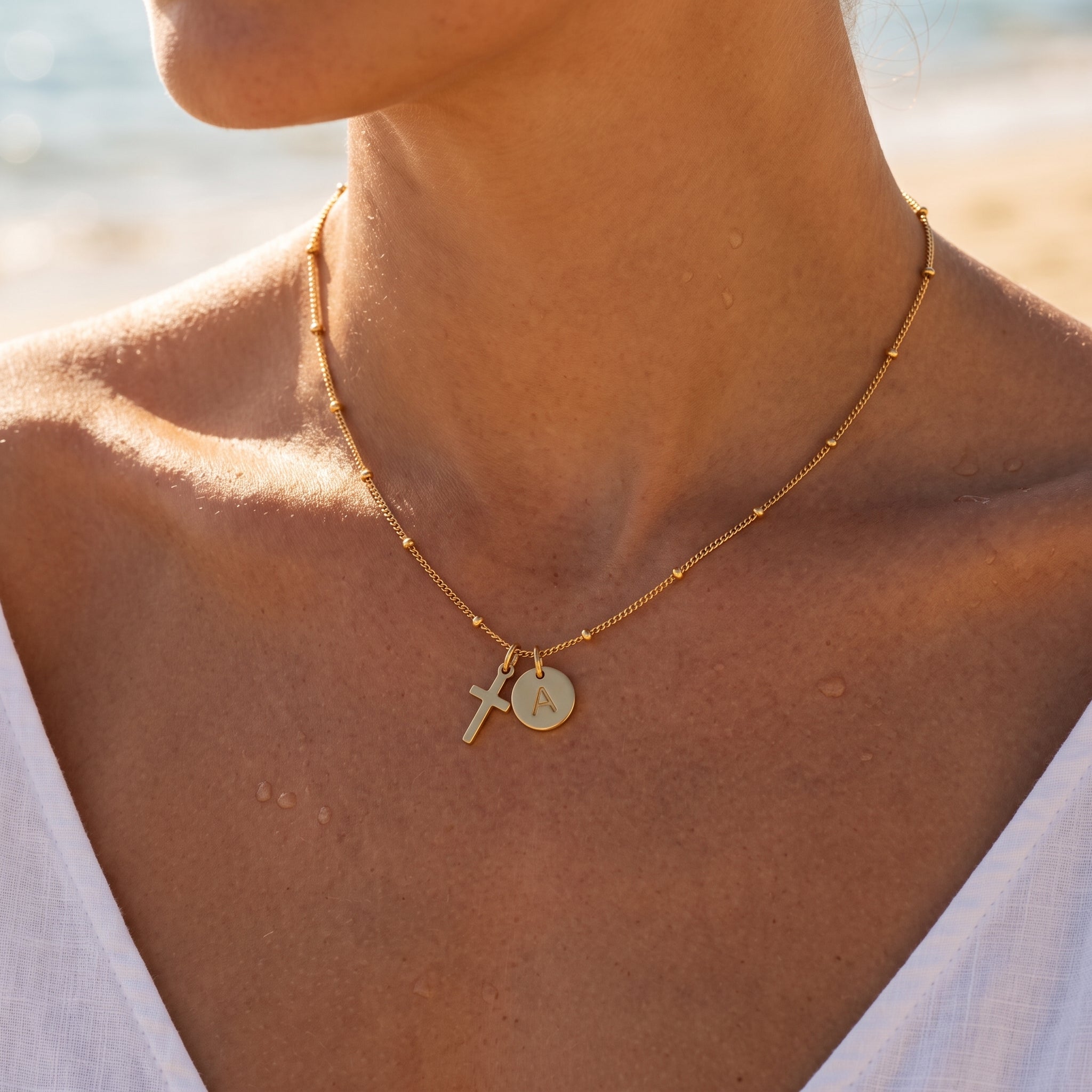Selah Cross Initial Gold Necklace Image
