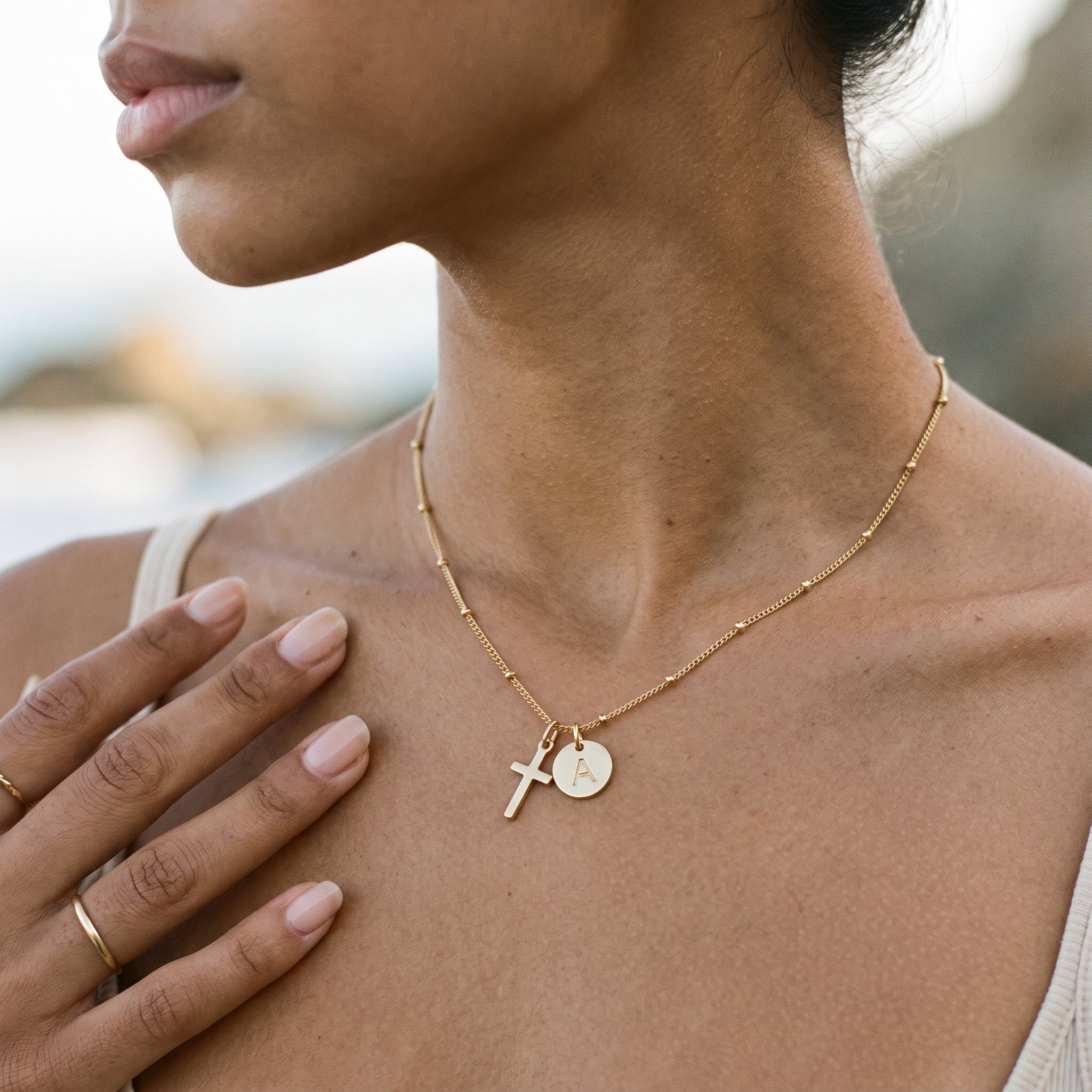 Selah Cross Initial Gold Necklace Image