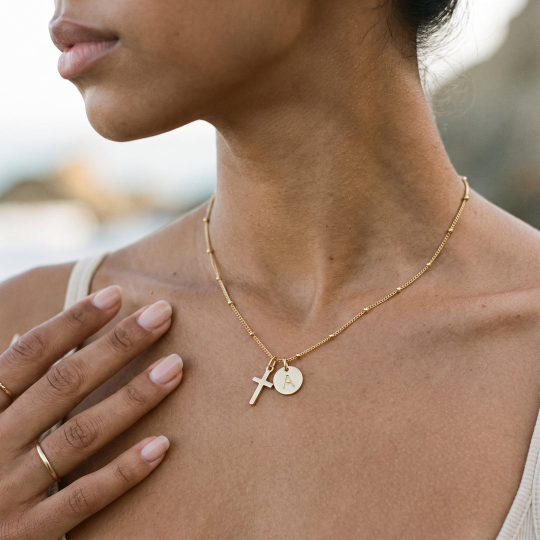 Selah Cross Initial Gold Necklace