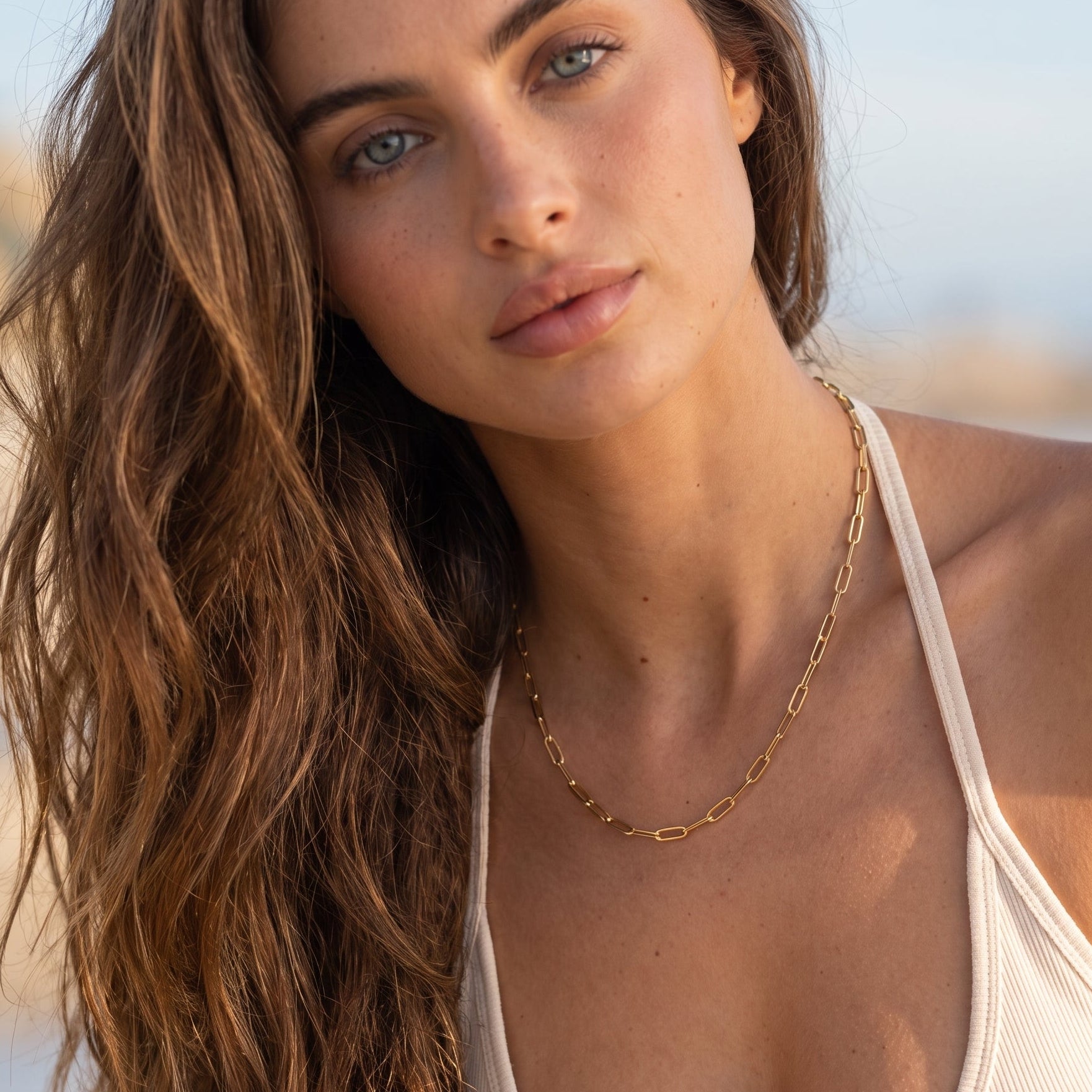 Ria Gold Paperclip Chain Necklace Image