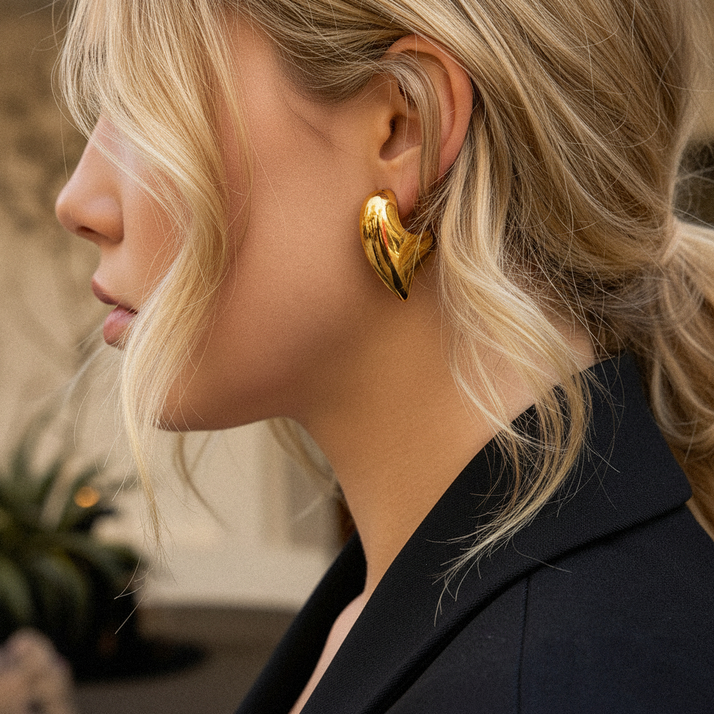 Aimee Chunky Heart Gold Earrings Image