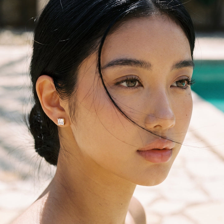 March Solitaire Gold Earrings