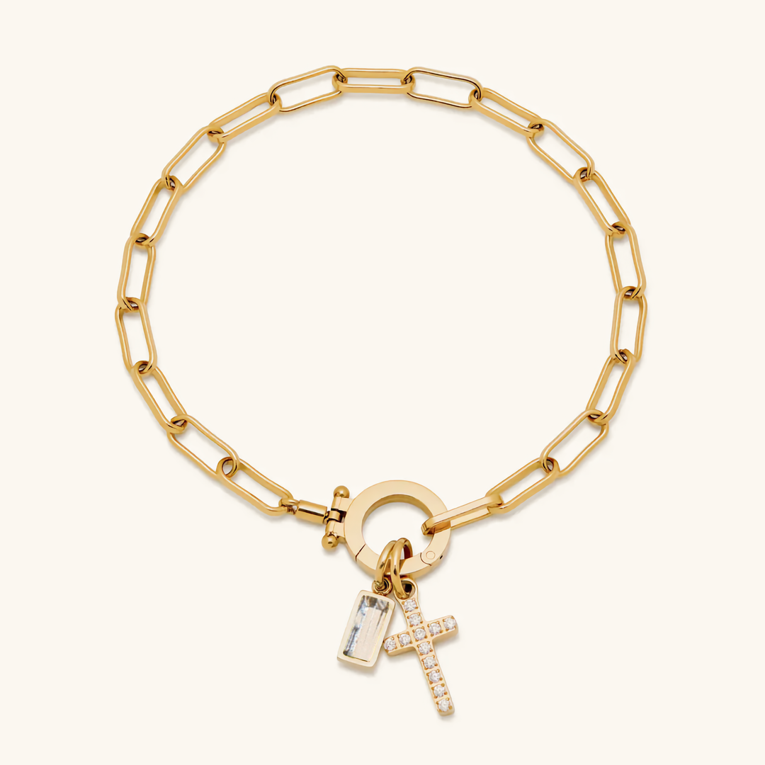 Annabella Birthstone Cross Bracelet