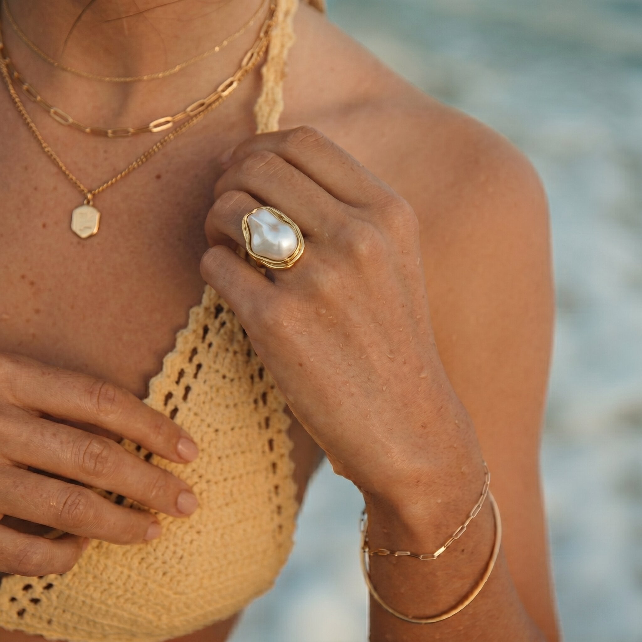 Charis Gold Pearl Ring Image