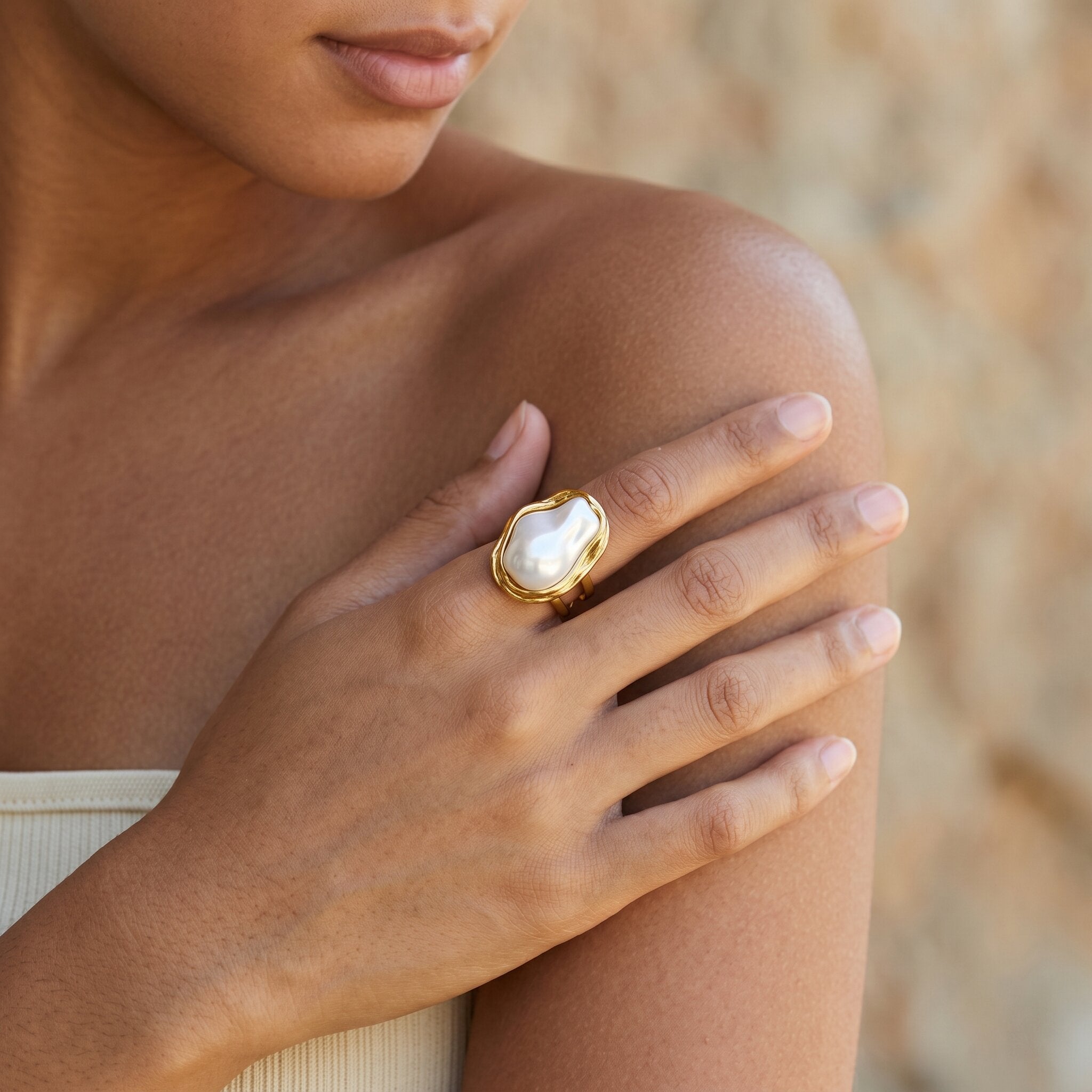 Charis Gold Pearl Ring Image