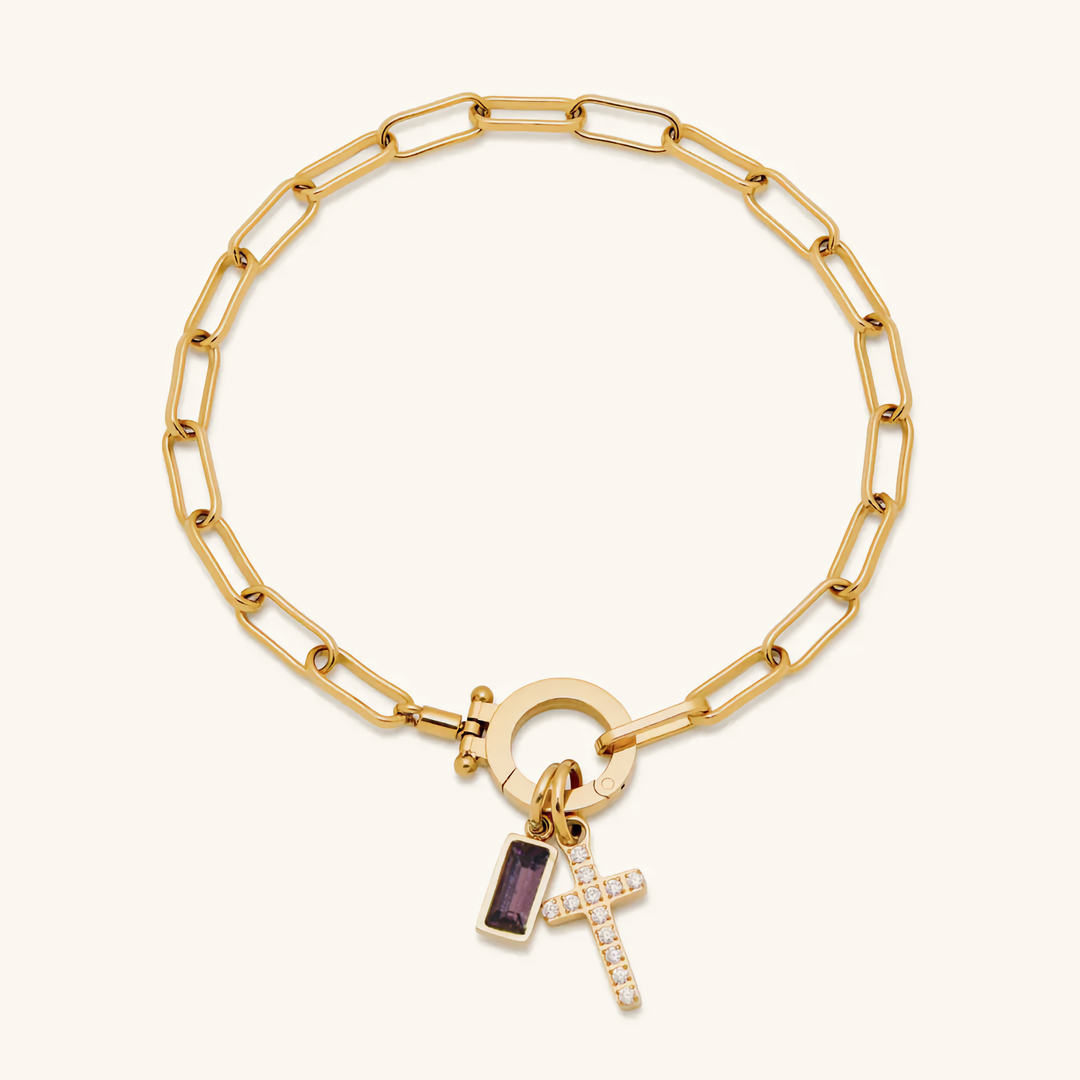 Annabella Birthstone Cross Bracelet