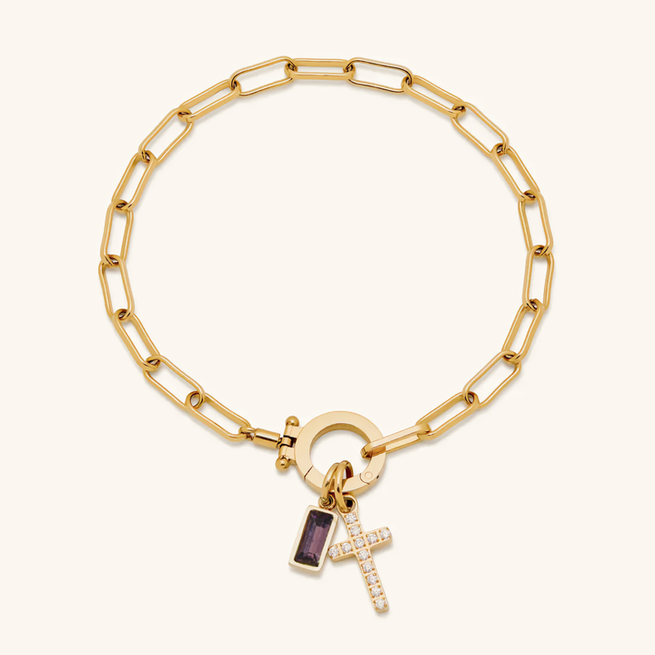 Annabella Birthstone Cross Bracelet