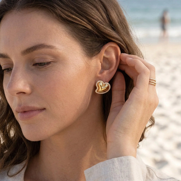 Holly Heart Gold Earrings