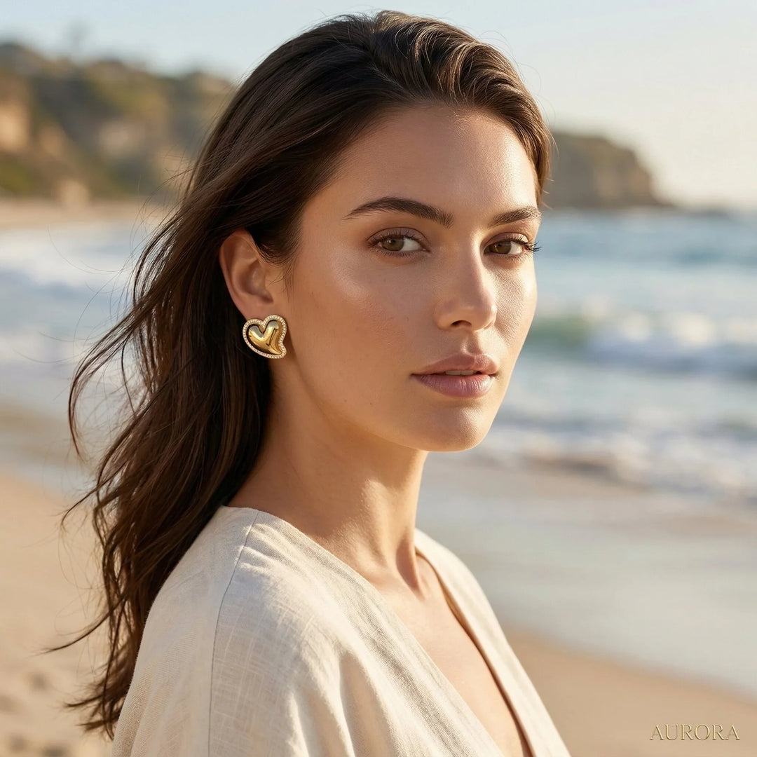 Holly Heart Gold Earrings