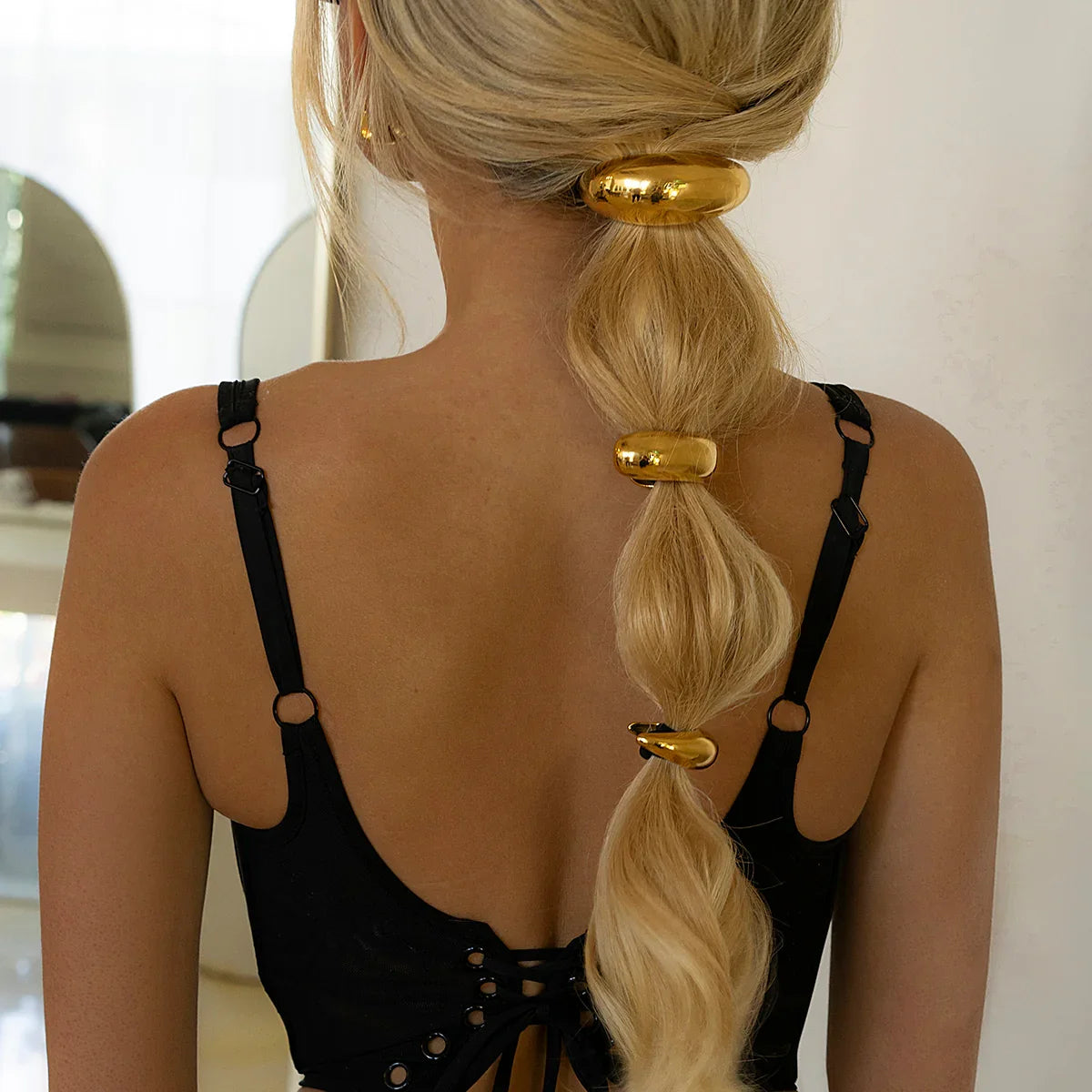 Genie Style Gold Metal Cuff Ponytail Holder – Stretch Elastic Pony Tail Cover