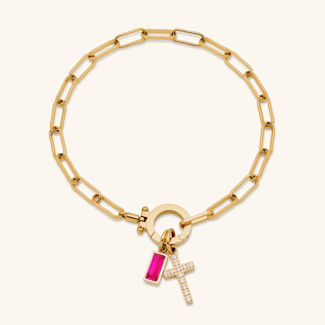 Annabella Birthstone Cross Bracelet