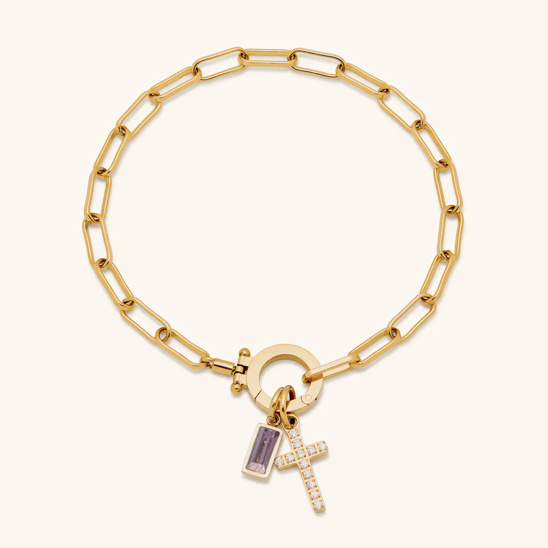 Annabella Birthstone Cross Bracelet