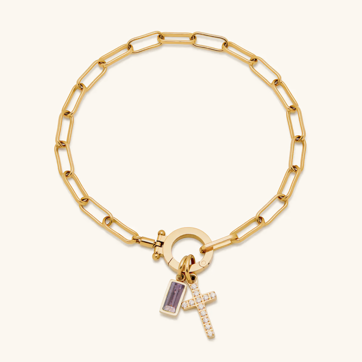 Annabella Birthstone Cross Bracelet