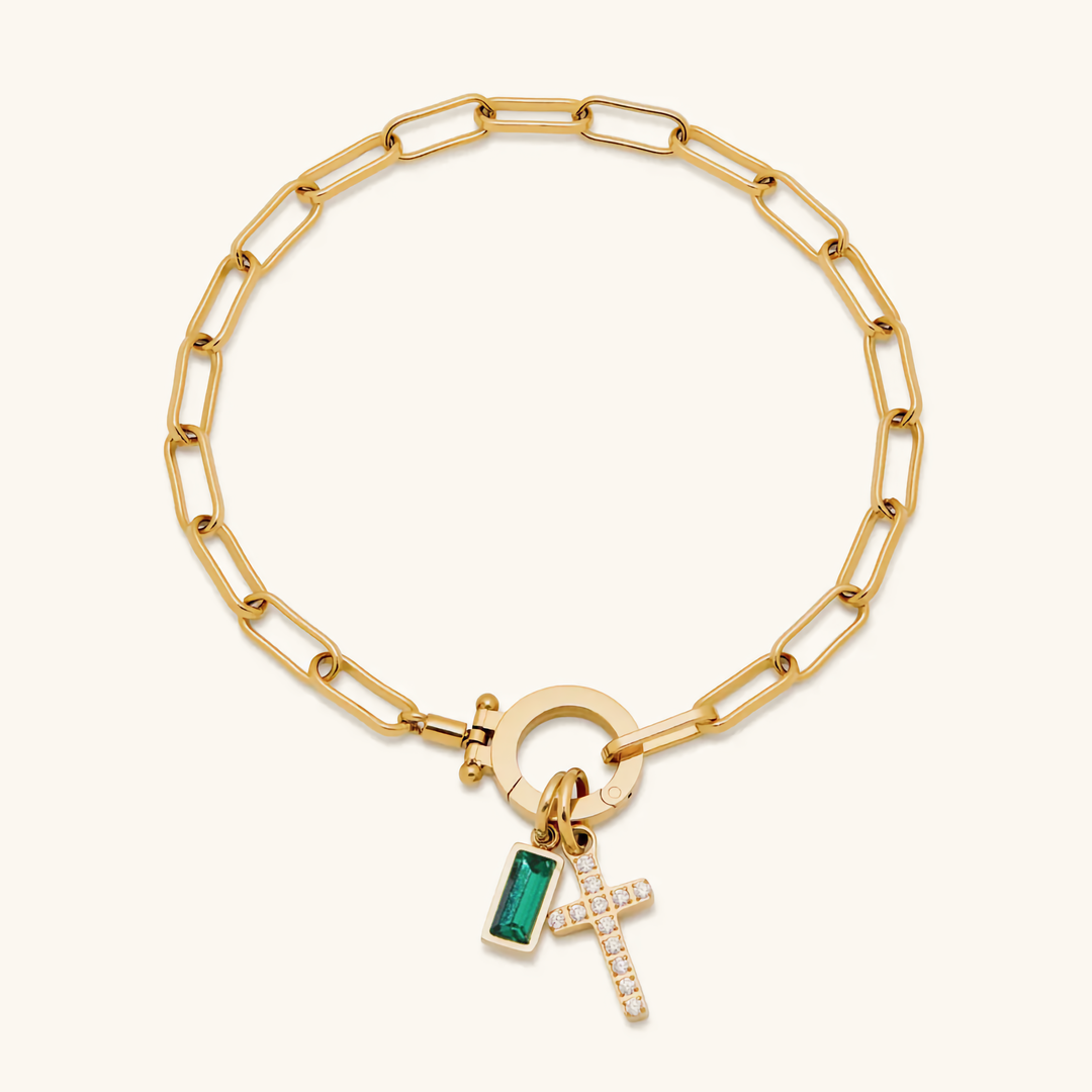 Annabella Birthstone Cross Bracelet