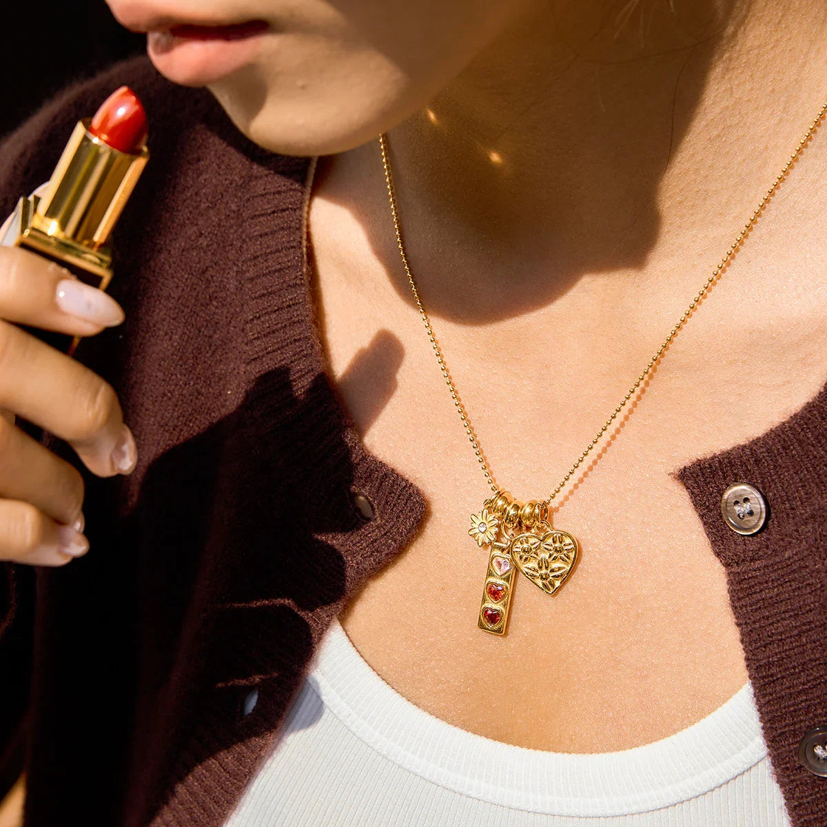 Tatiana Triple Heart Charm Necklace Image