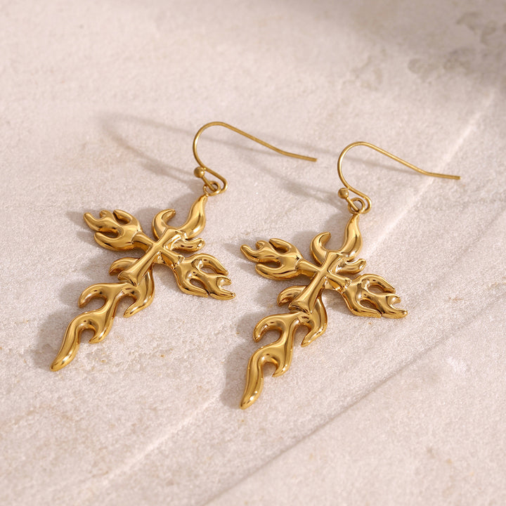Adrielle Branched Cross Gold Earrings