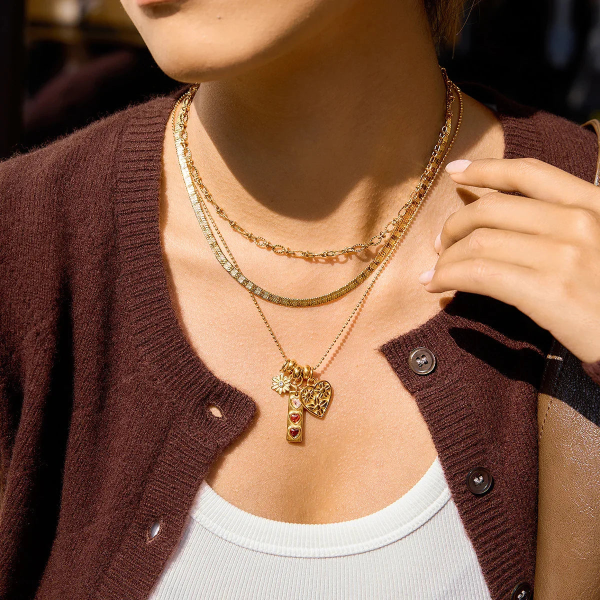 Tatiana Triple Heart Charm Necklace Image