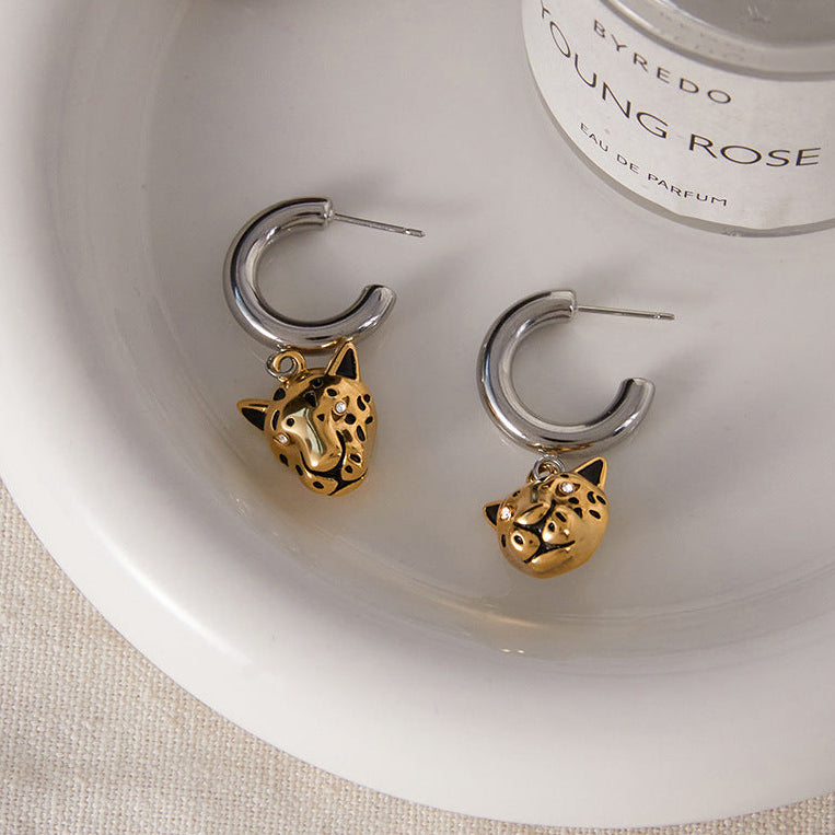Indra Two Tone Leopard Earrings