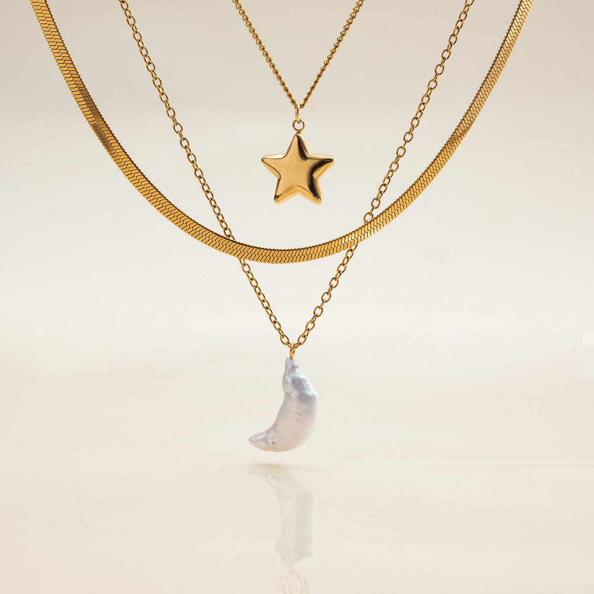 Cirra Sun & Moon Layered Gold Necklace Image