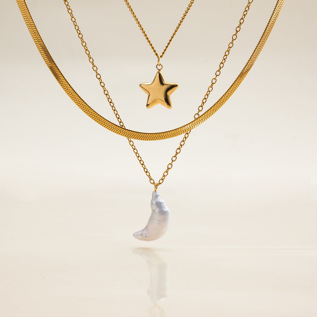 Cirra Sun & Moon Layered Gold Necklace