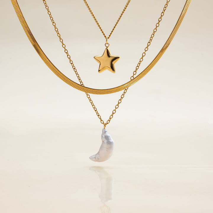 Cirra Sun & Moon Layered Gold Necklace