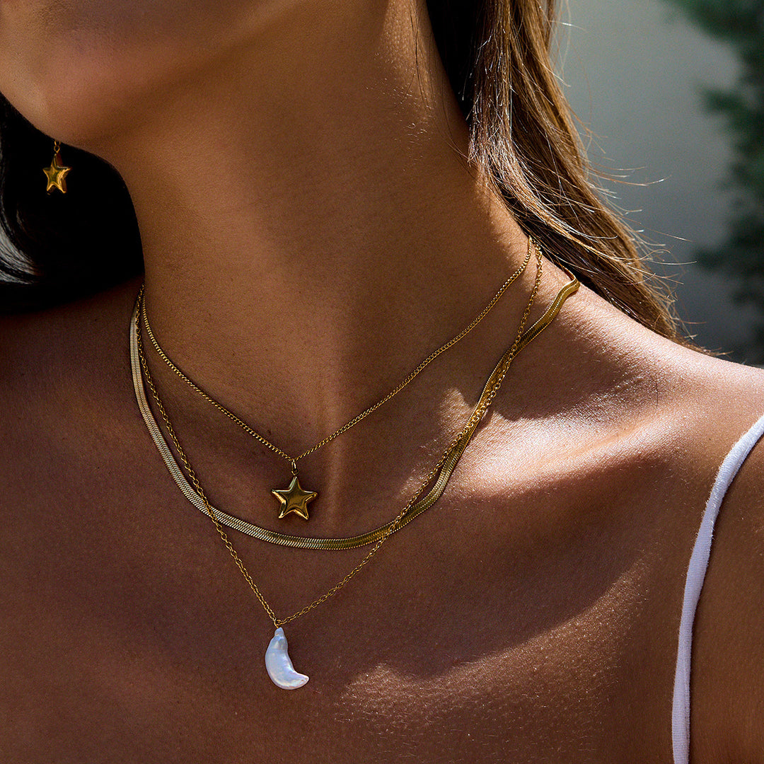 Cirra Sun & Moon Layered Gold Necklace