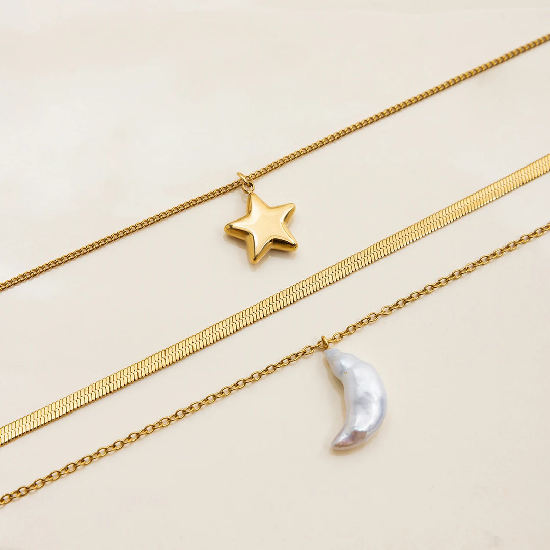 Cirra Sun & Moon Layered Gold Necklace