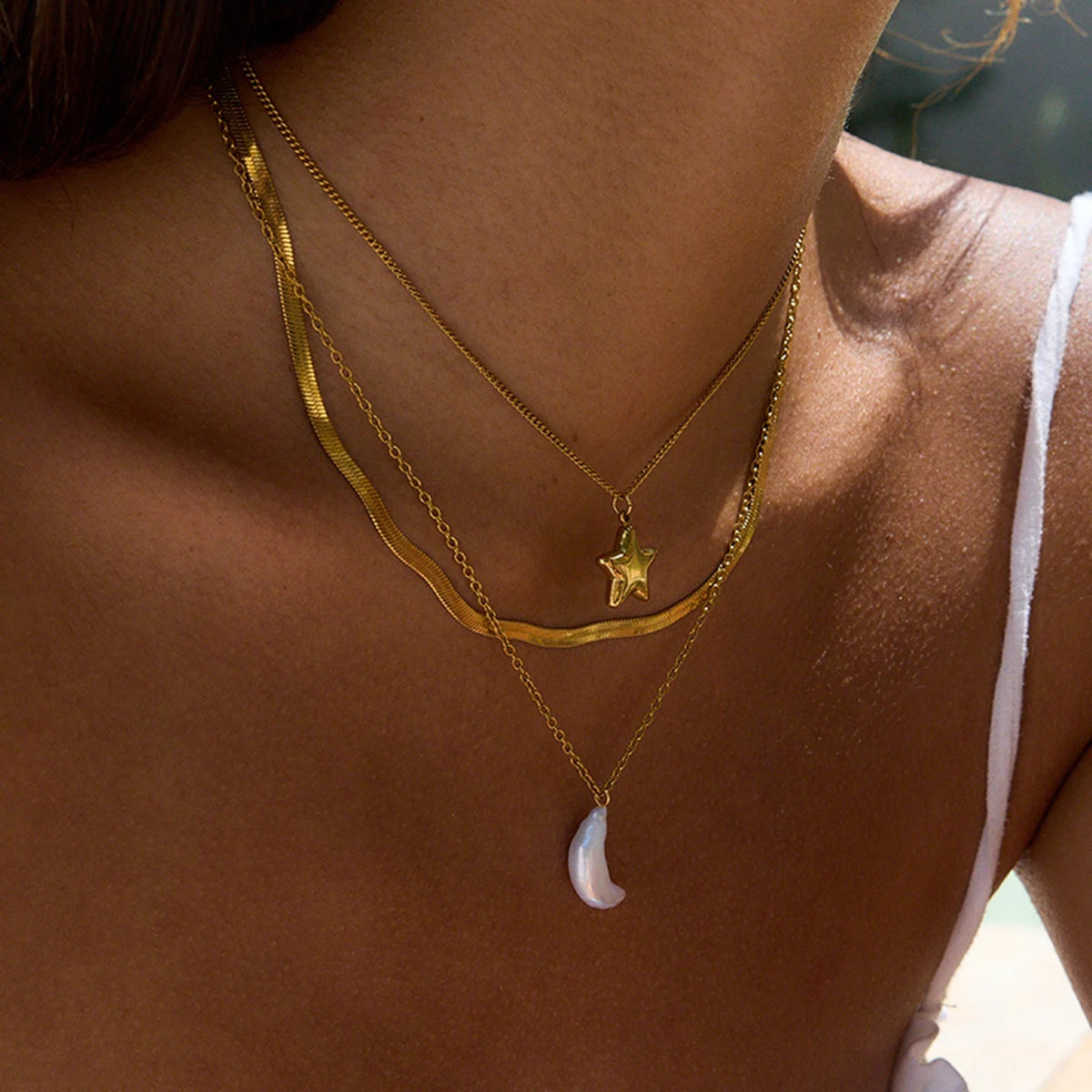 Cirra Sun & Moon Layered Gold Necklace Image