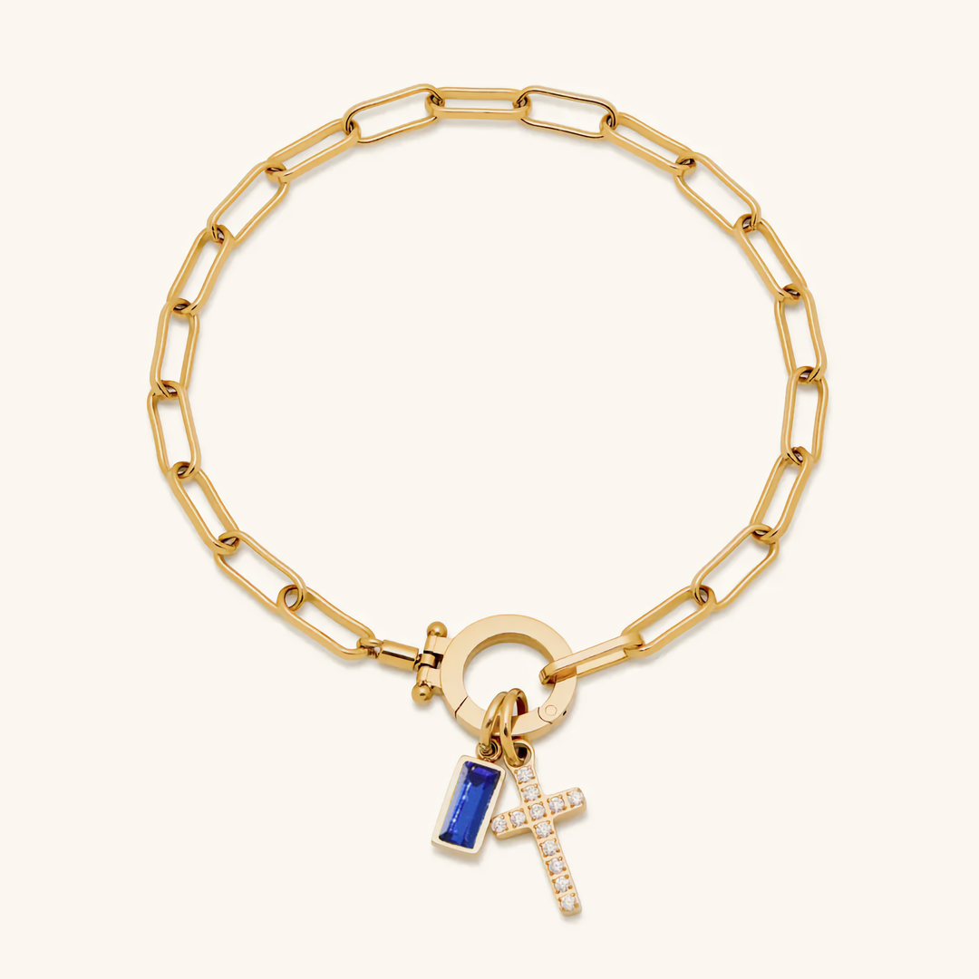 Annabella Birthstone Cross Bracelet