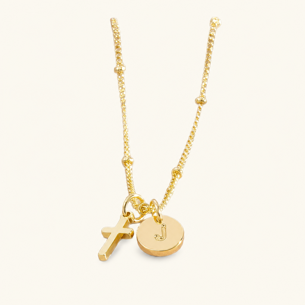 Selah Cross Initial Gold Necklace Image