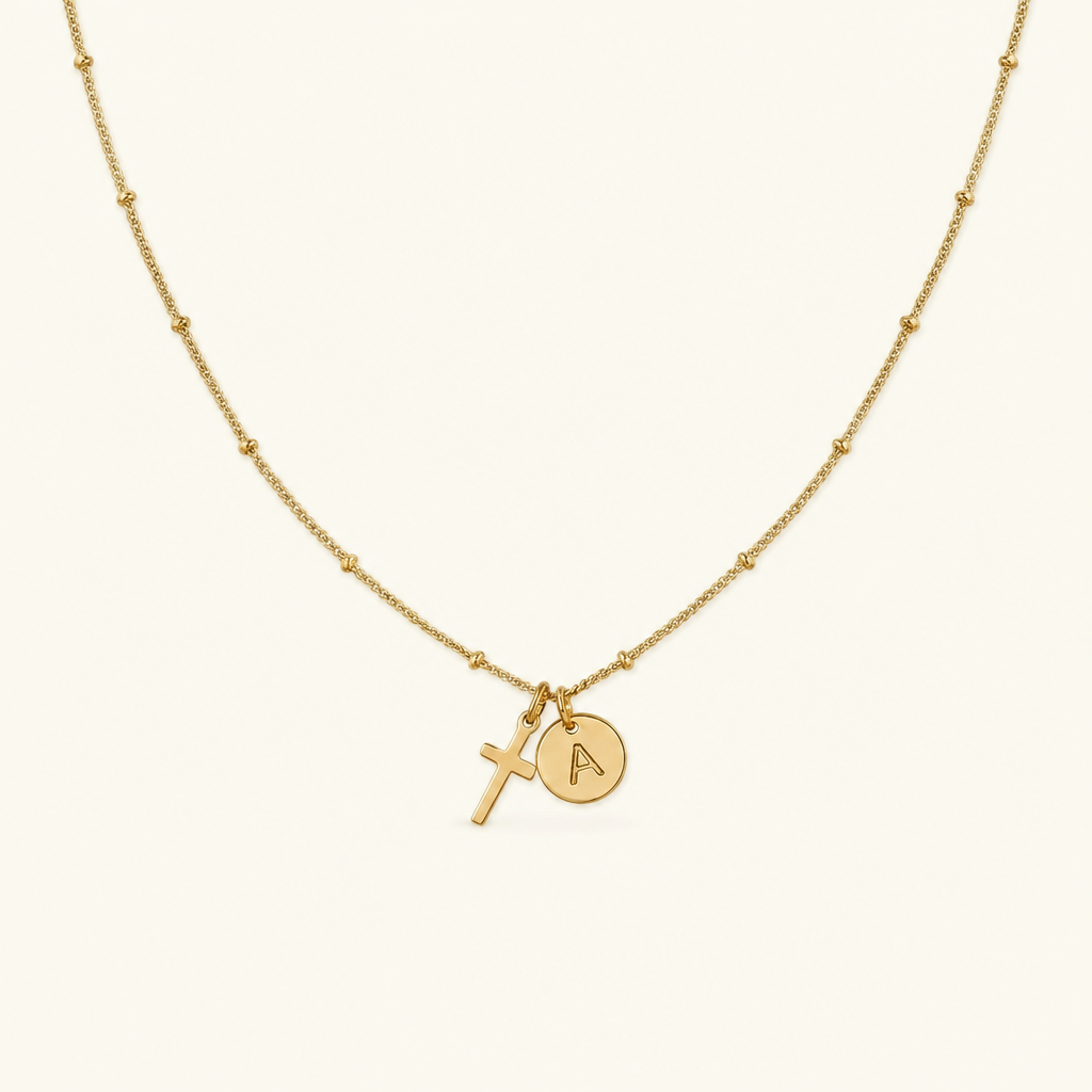 Selah Cross Initial Gold Necklace Image