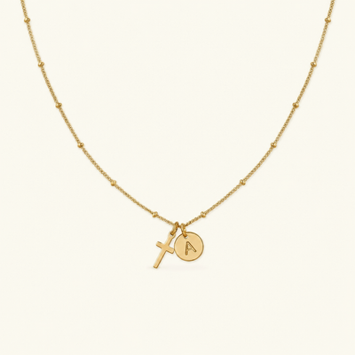 Selah Cross Initial Gold Necklace