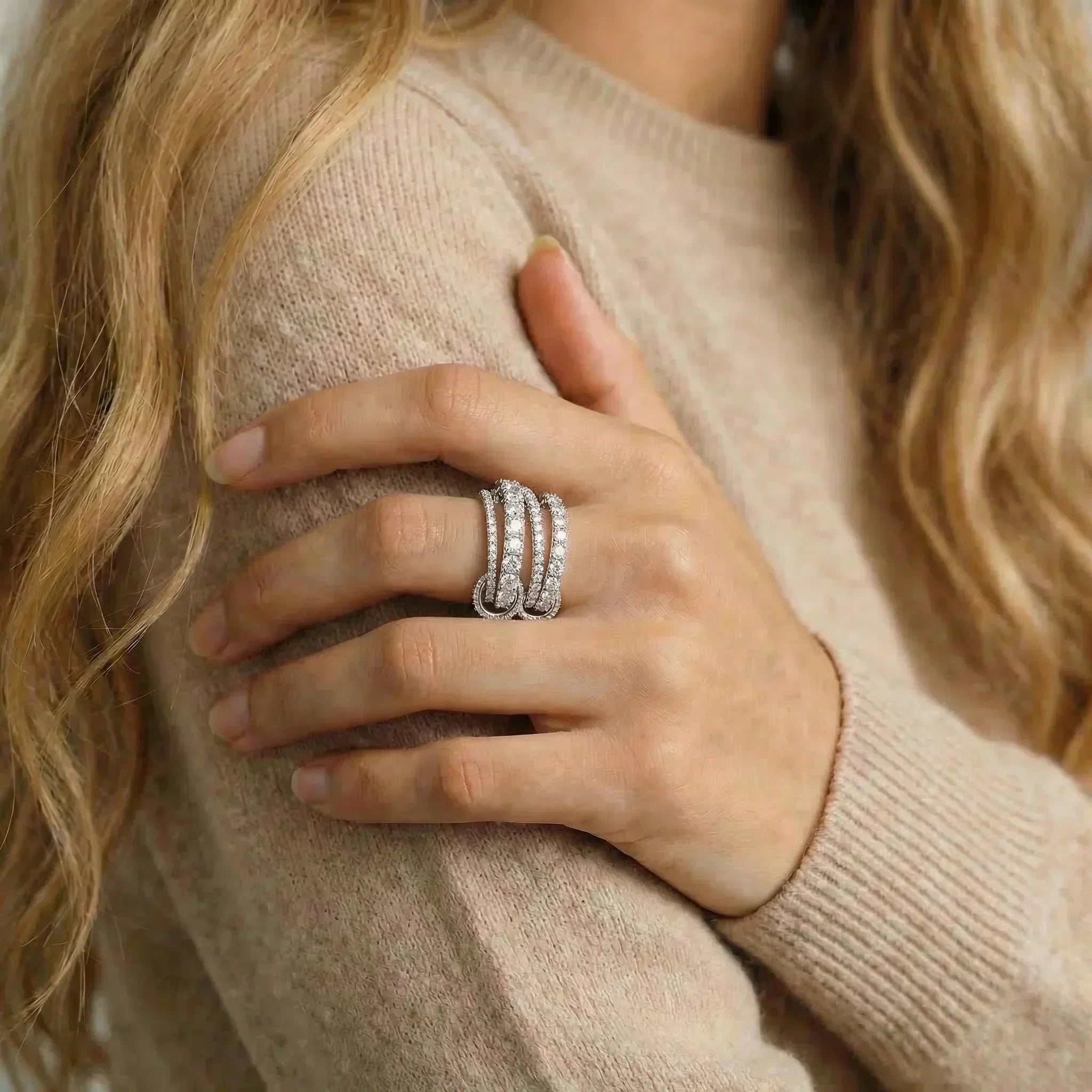 Hallie Stacked Diamond Silver Ring Image