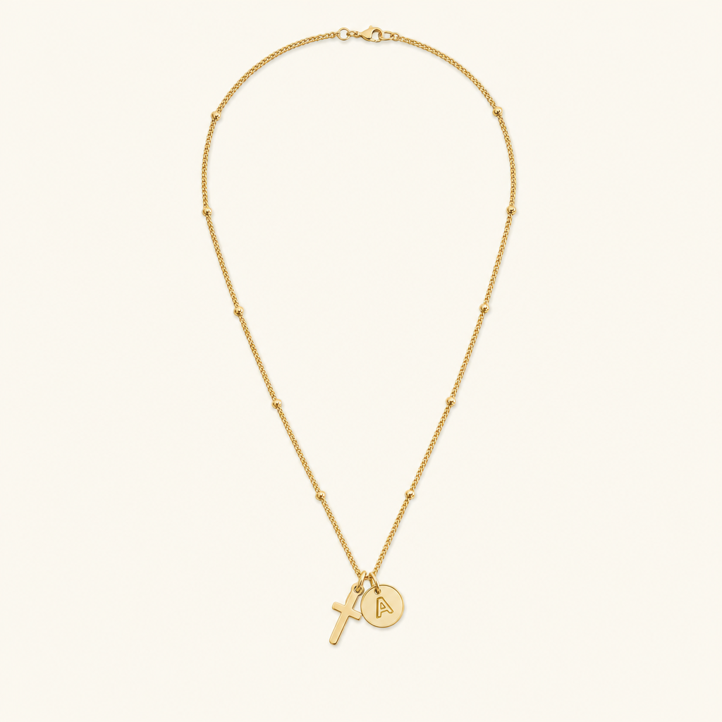 Selah Cross Initial Gold Necklace Image