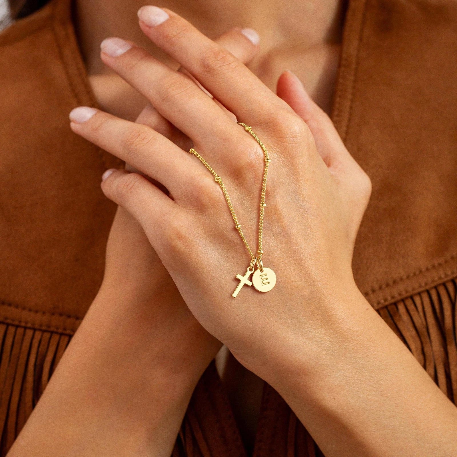 Selah Cross Initial Gold Necklace Image