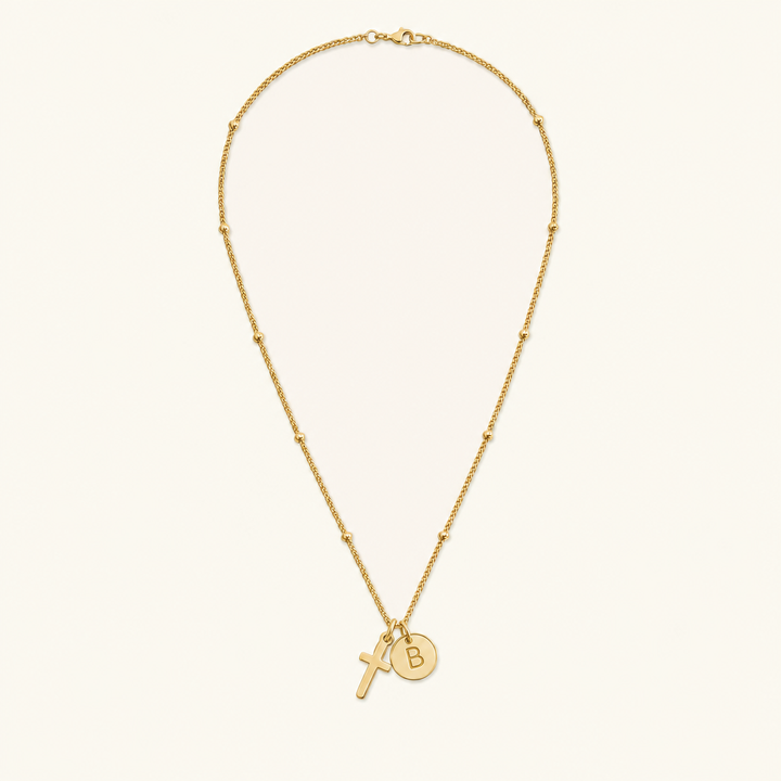 Selah Cross Initial Gold Necklace — Letter B