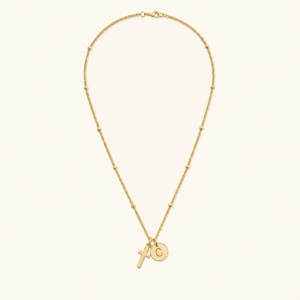 Selah Cross Initial Gold Necklace — Letter C