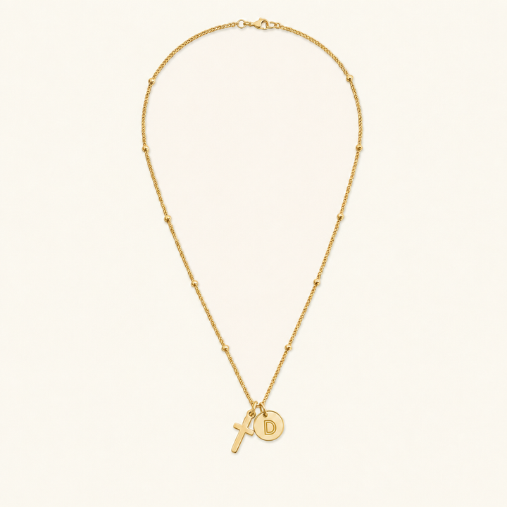 Selah Cross Initial Gold Necklace — Letter D