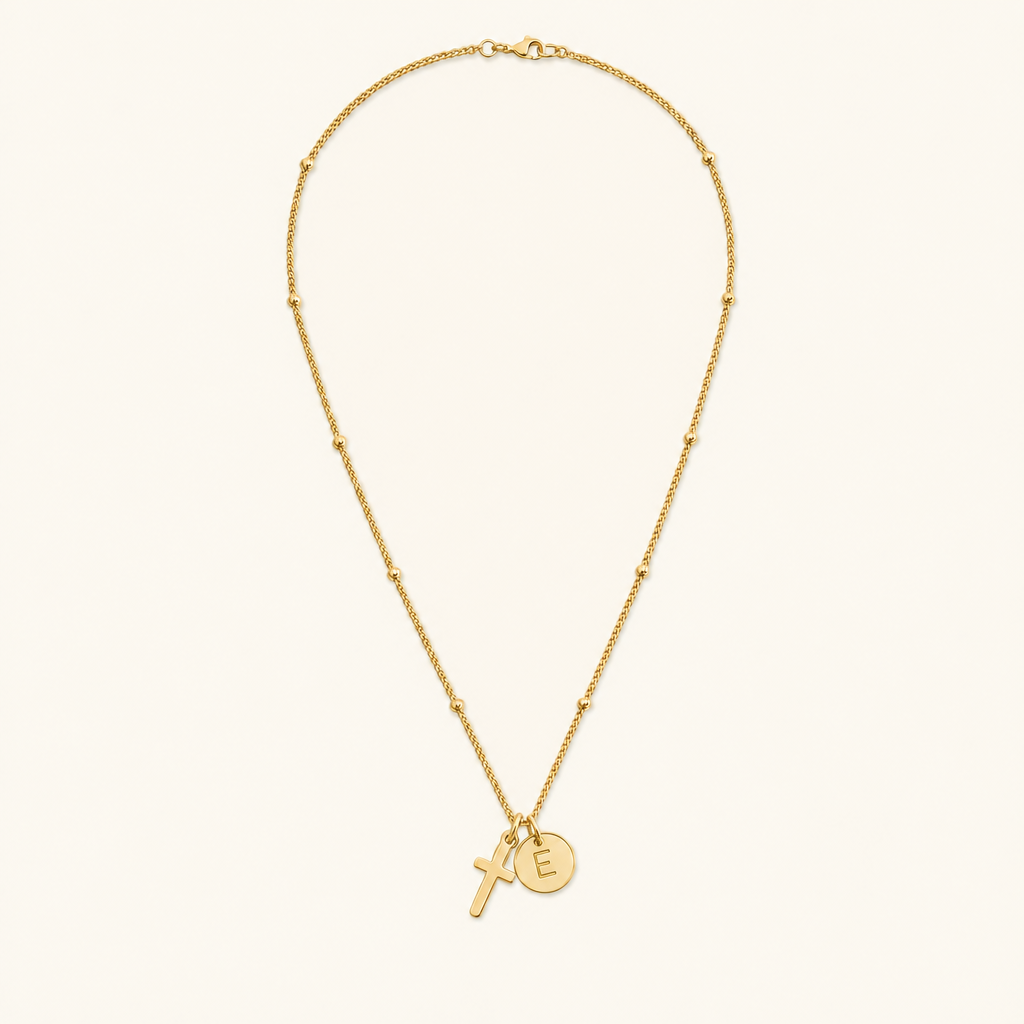 Selah Cross Initial Gold Necklace Image