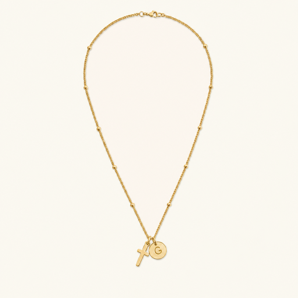 Selah Cross Initial Gold Necklace Image