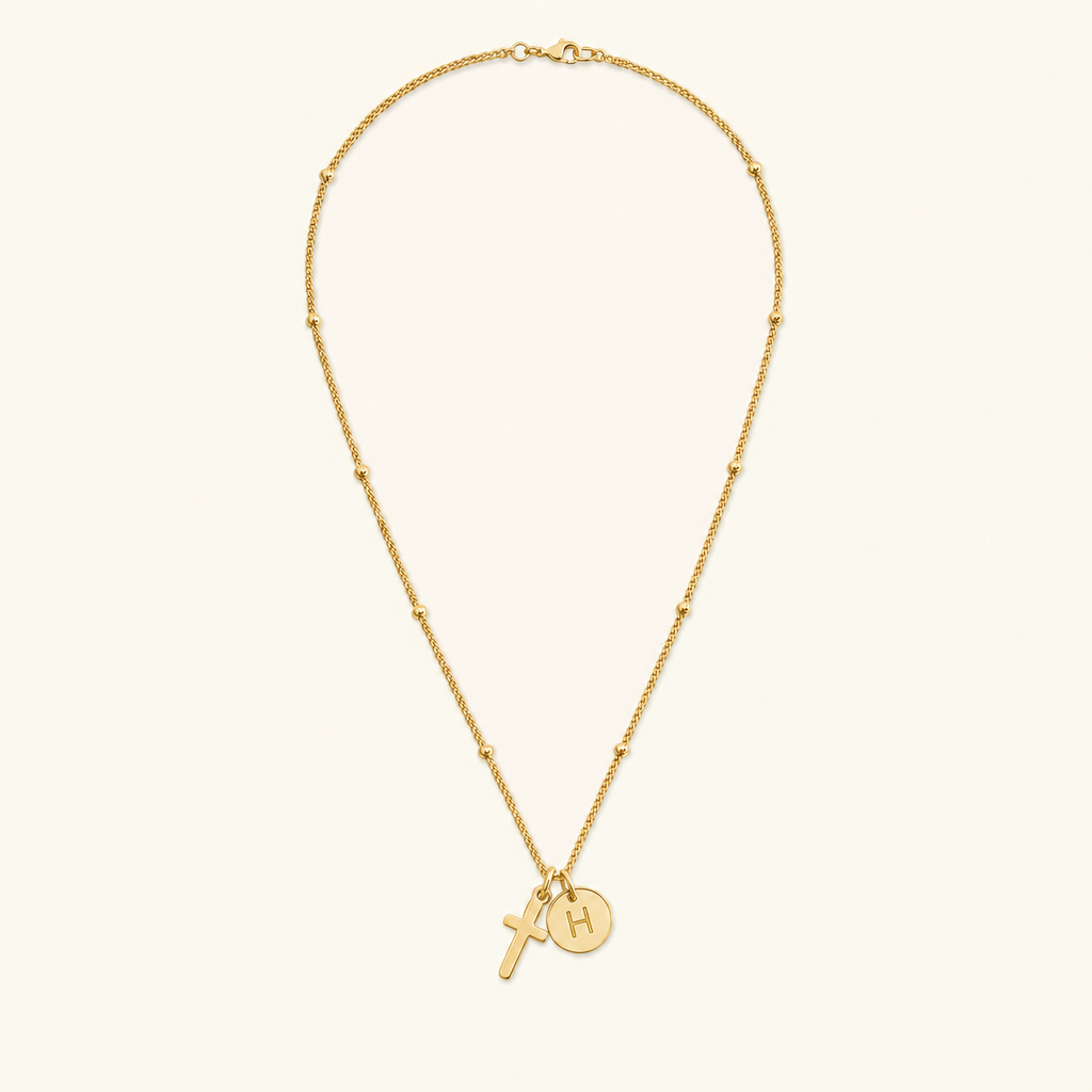 Selah Cross Initial Gold Necklace Image