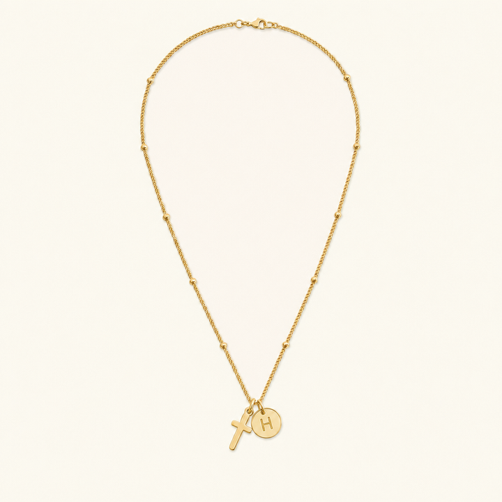 Selah Cross Initial Gold Necklace — Letter H