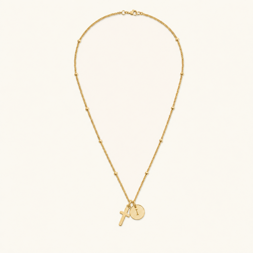 Selah Cross Initial Gold Necklace Image