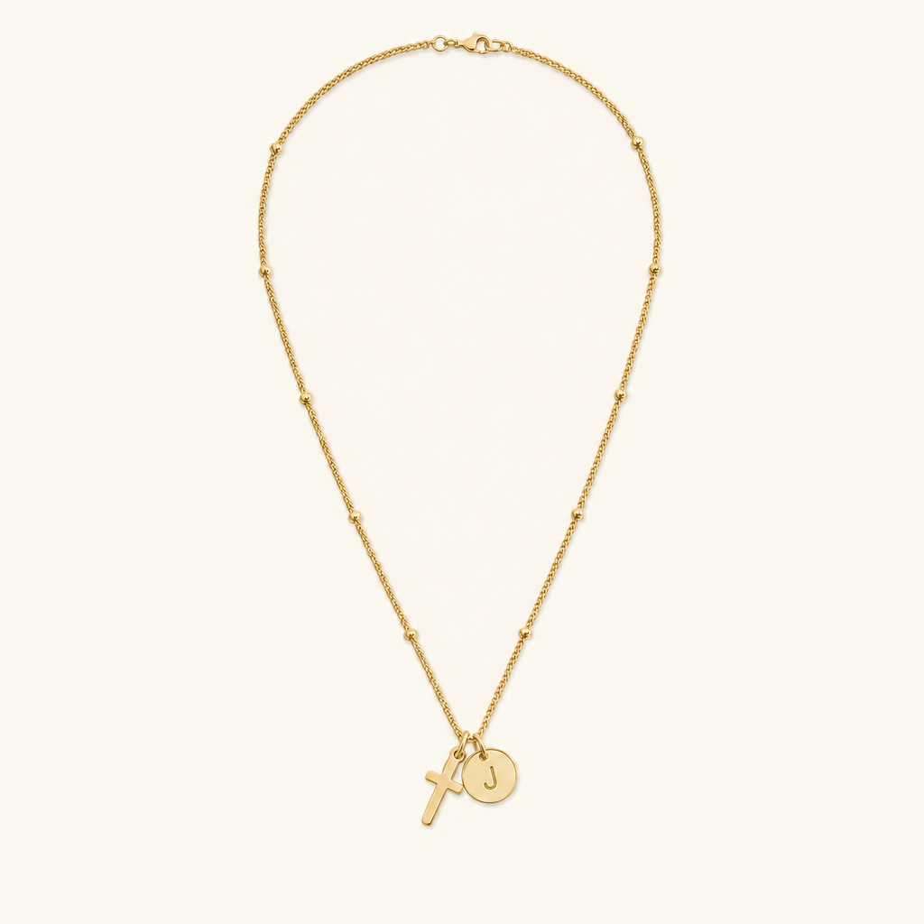 Selah Cross Initial Gold Necklace Image
