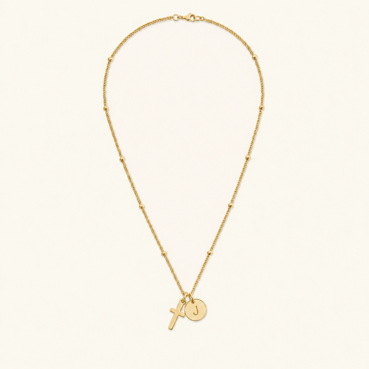 Selah Cross Initial Gold Necklace — Letter J