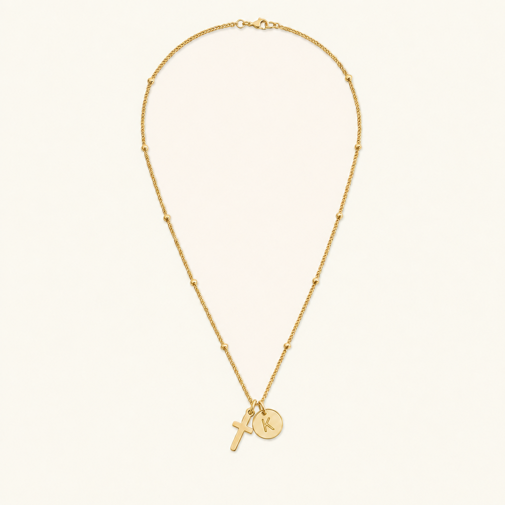 Selah Cross Initial Gold Necklace Image